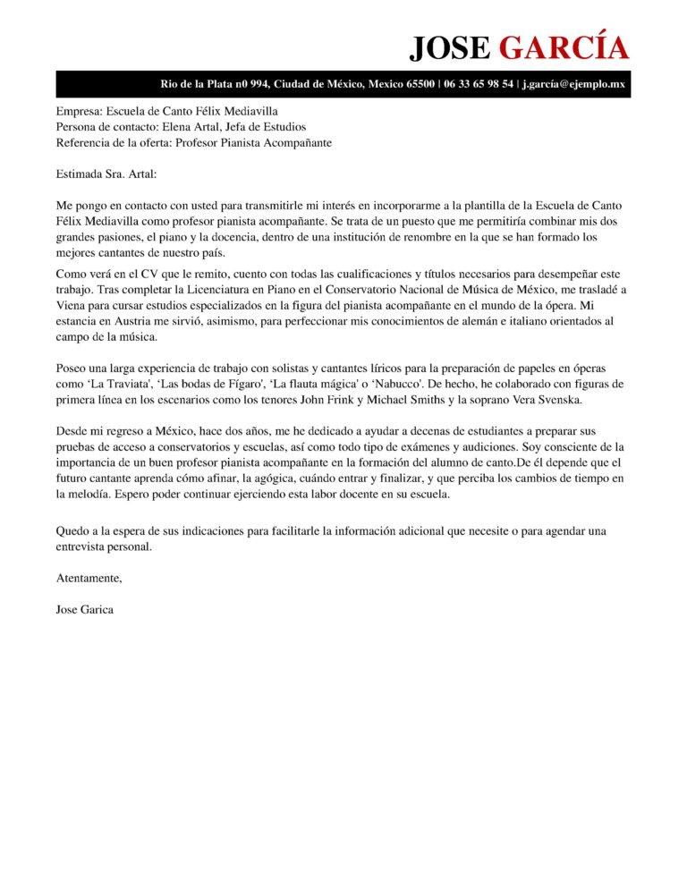 como hacer carta de presentacion piano