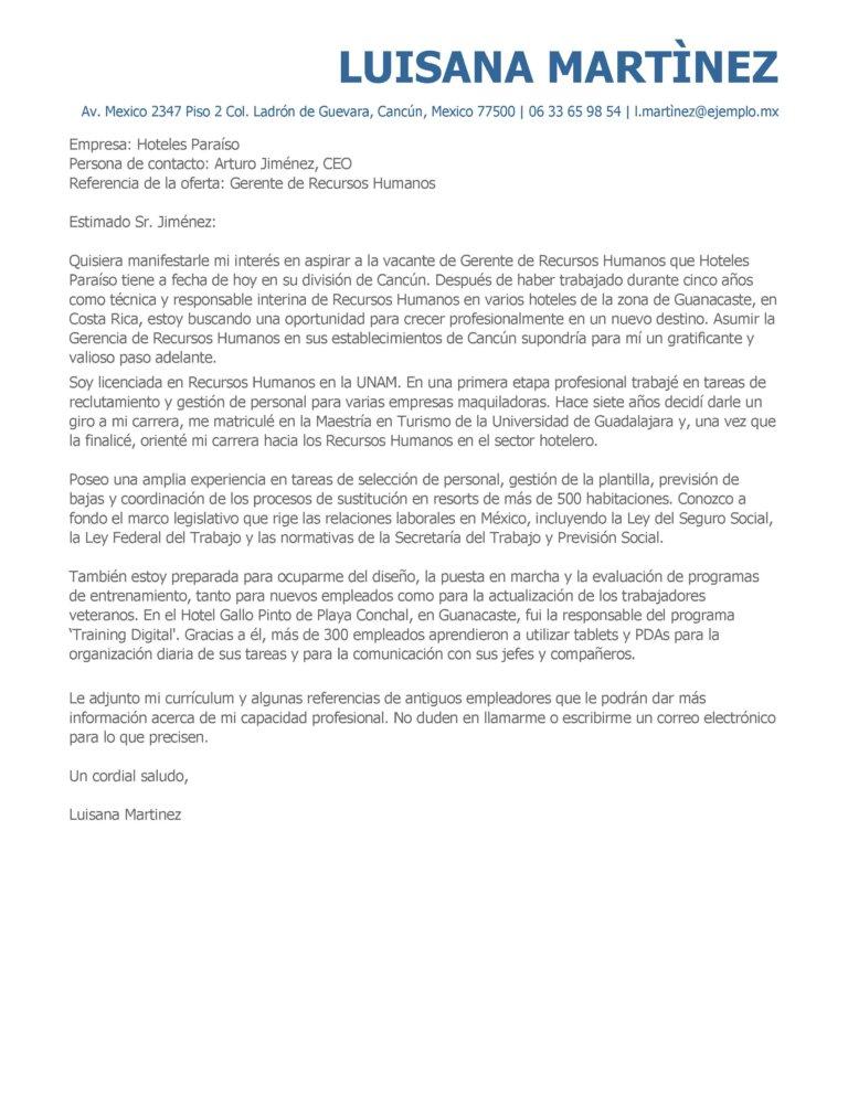 como hacer carta de presentacion recursos humanos