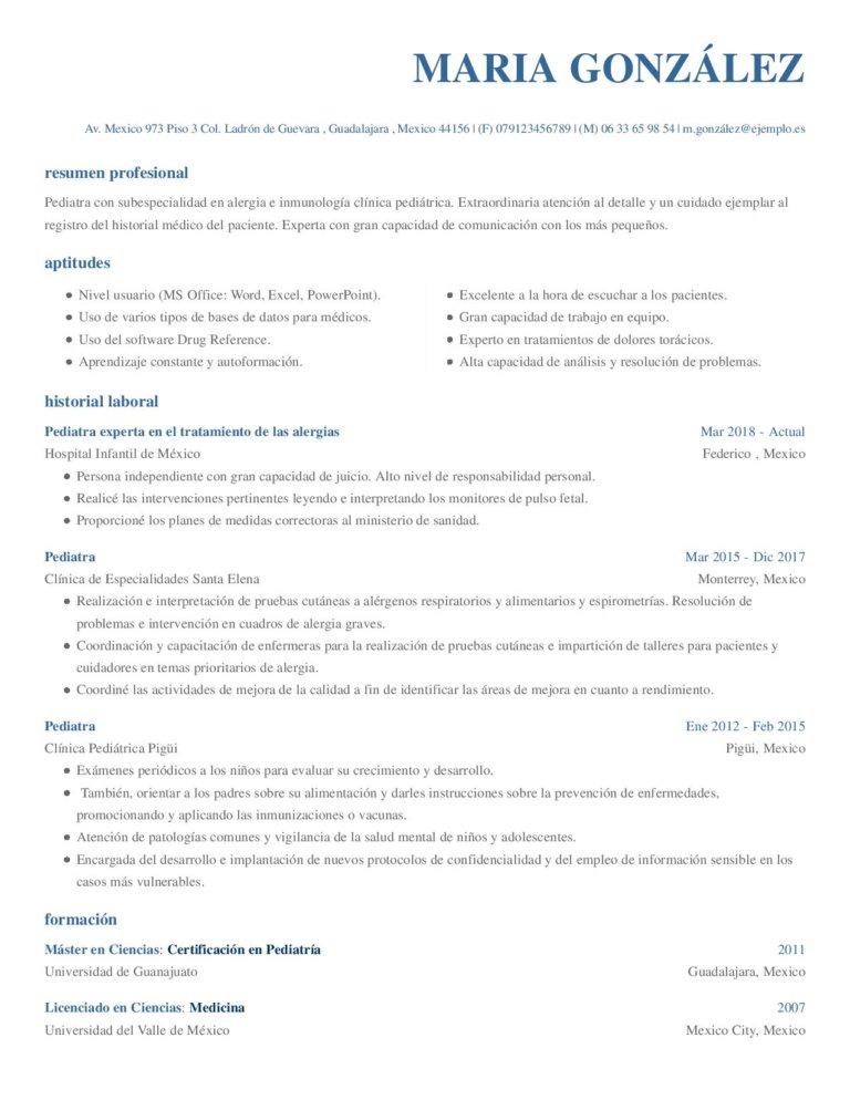 curriculum word medicina CV