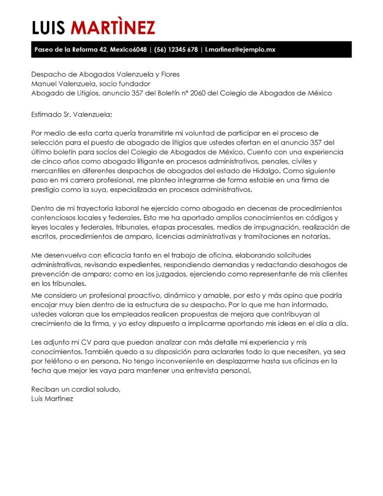 ejemplo carta de presentacion derecho