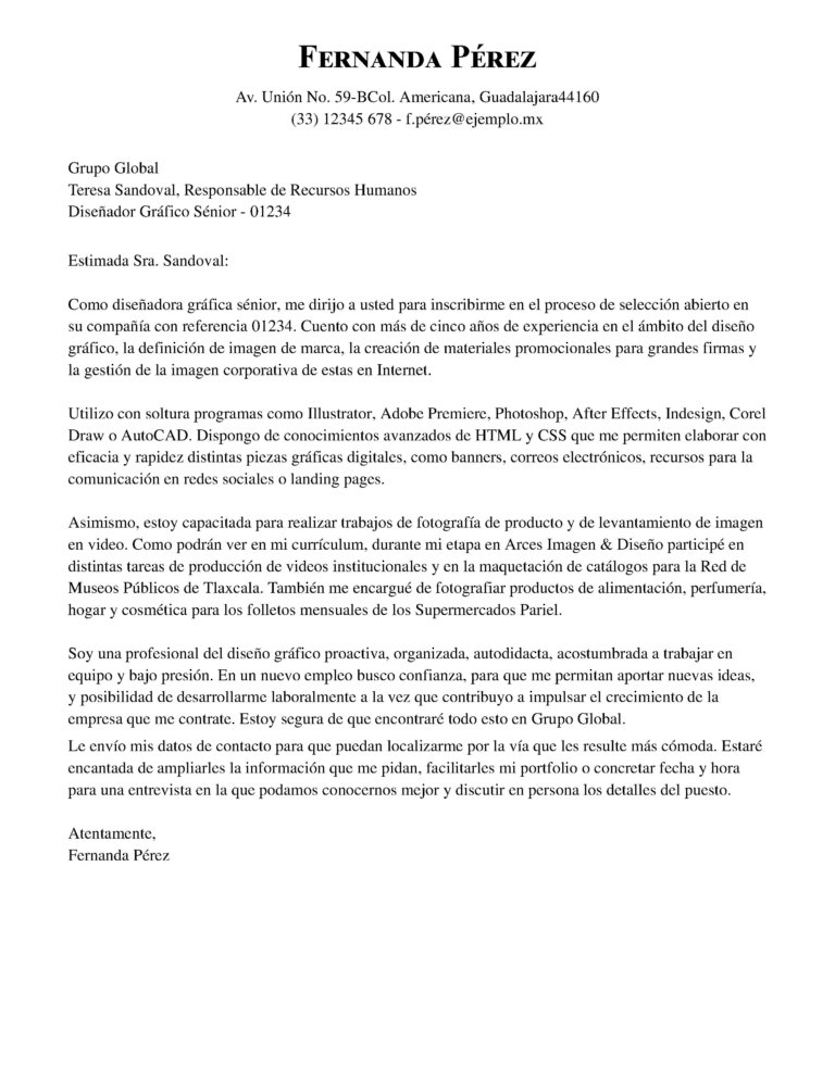 ejemplo carta de presentacion diseño