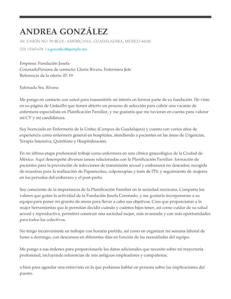 ejemplo carta de presentacion enfermera