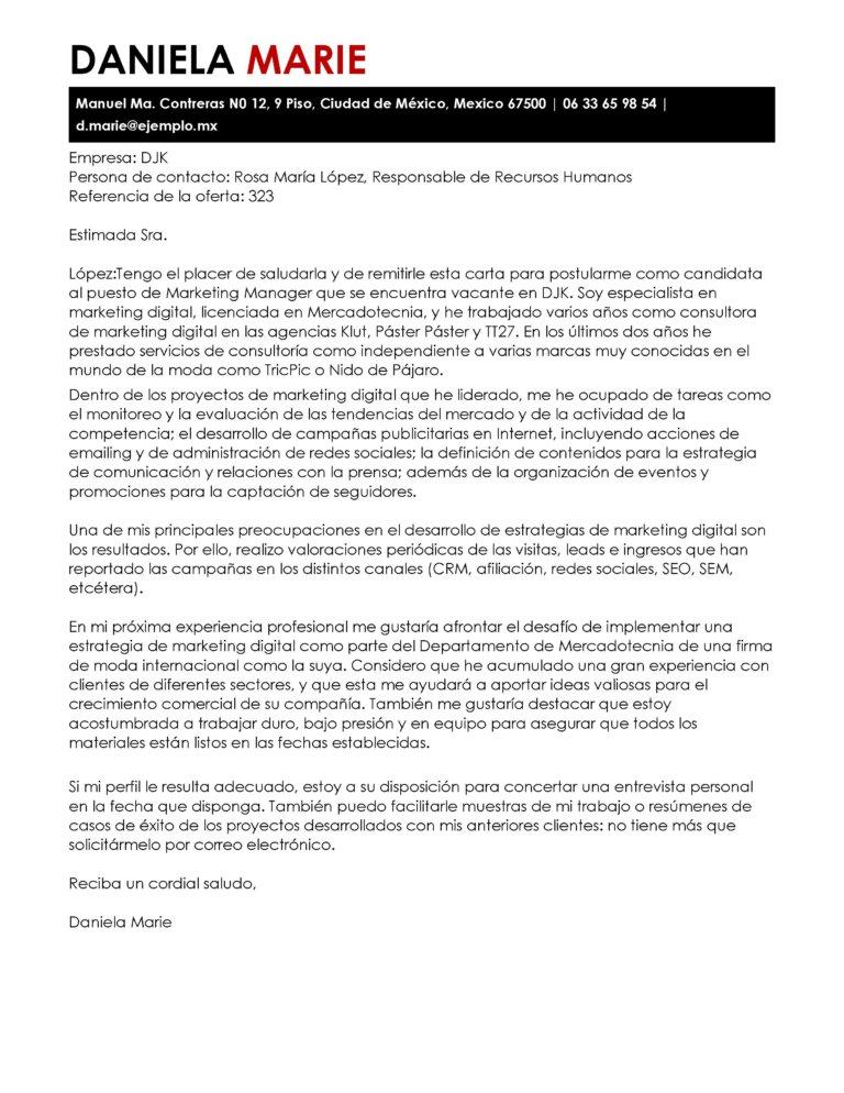 ejemplo carta de presentacion trabajo