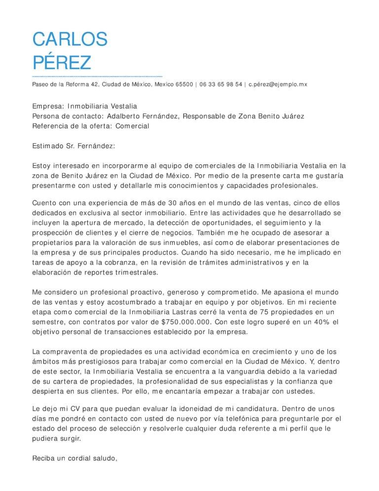 ejemplo carta de presentacion ventas