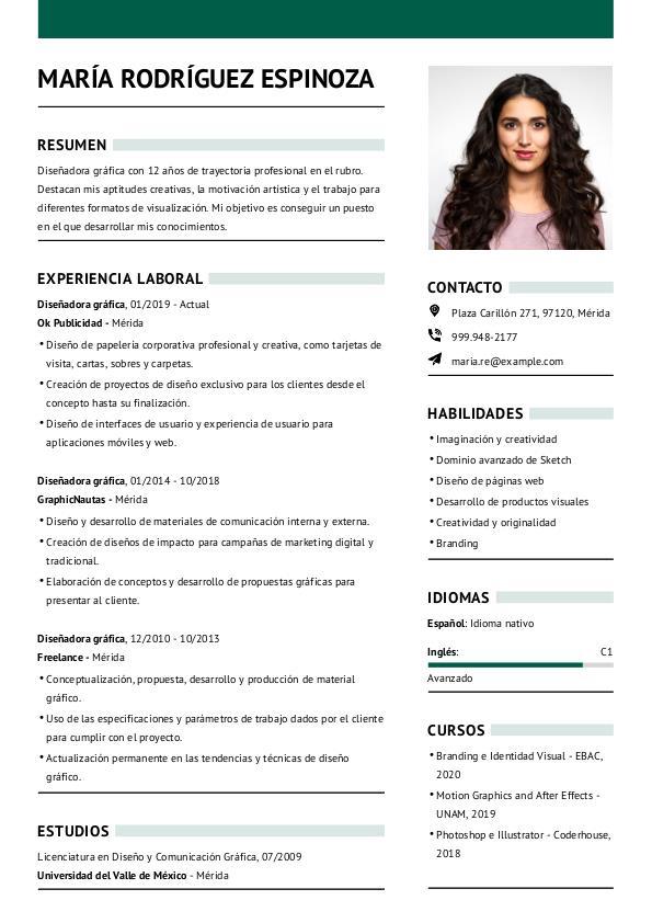  Ejemplo de CV de diseñador gráfico con modelo minimalista