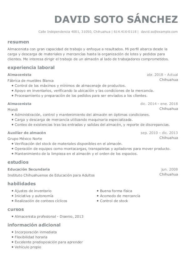 Currículum de almacenista: ejemplos y plantillas | miCVideal