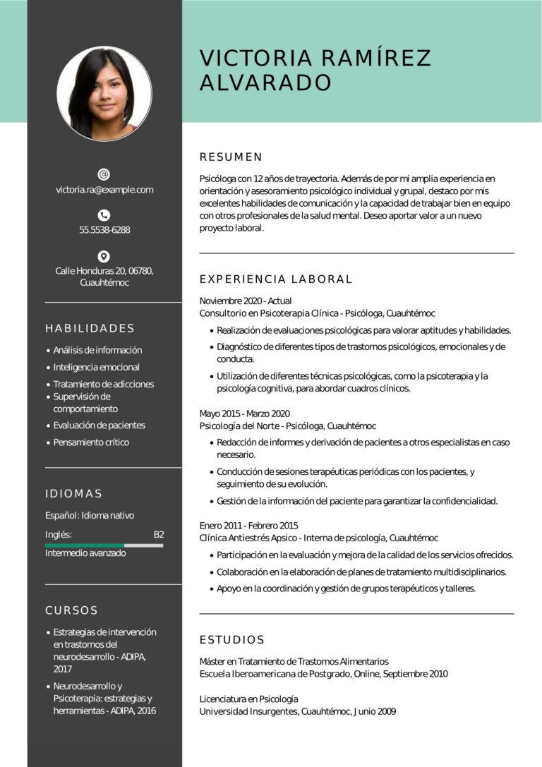 ejemplo de curriculum vitae para psicologo