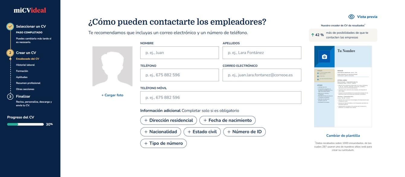 Pasos para rellenar tu plantilla de CV en el editor de Mi CV Ideal