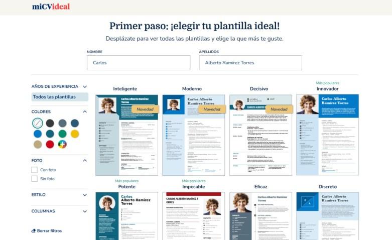 Plantillas del editor de Mi CV Ideal
